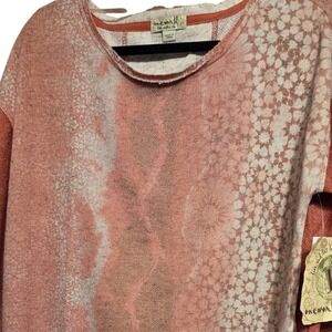 One World Pullover Top Womens Large‎ Pink Red Patchwork Boho French Terry NWT